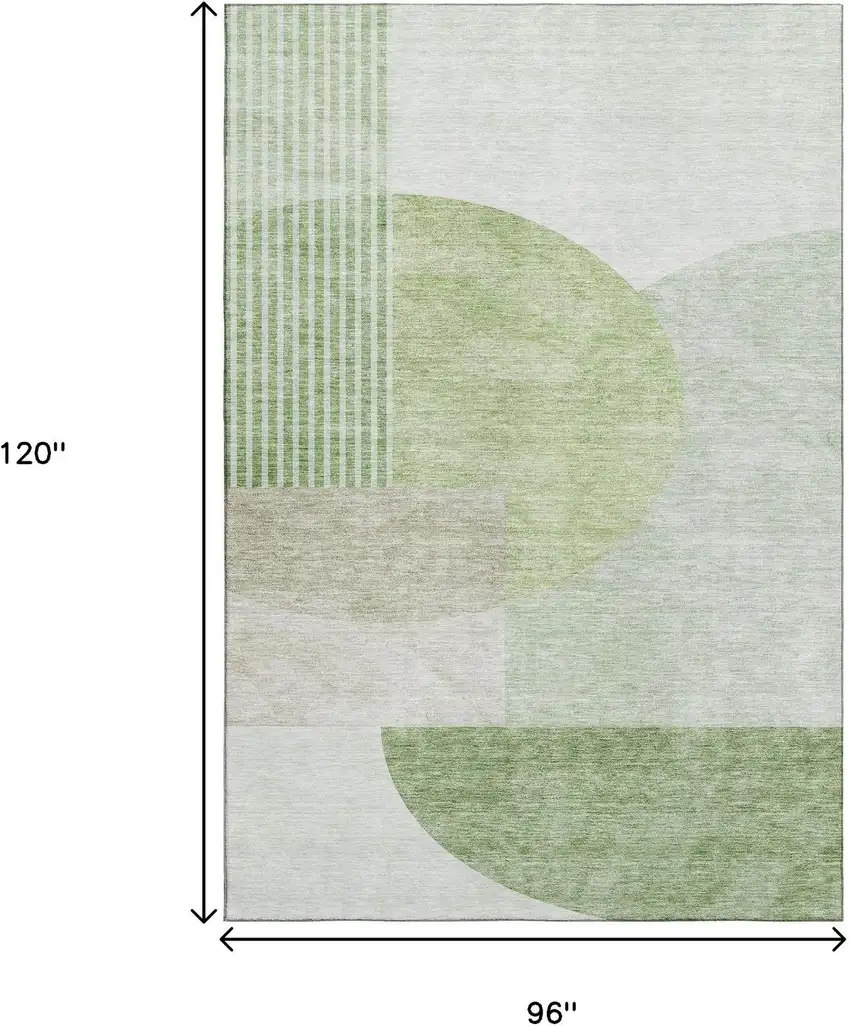 Olive Green And Beige Geometric Washable Area Rug With UV Protection Photo 4