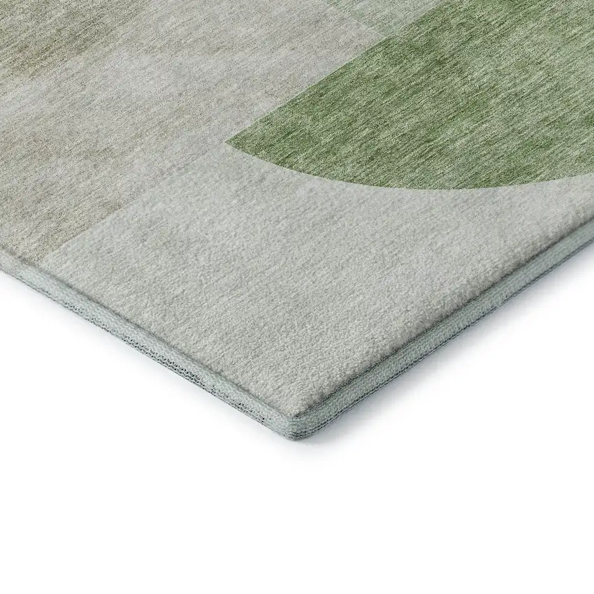 Olive Green And Beige Geometric Washable Area Rug With UV Protection Photo 8