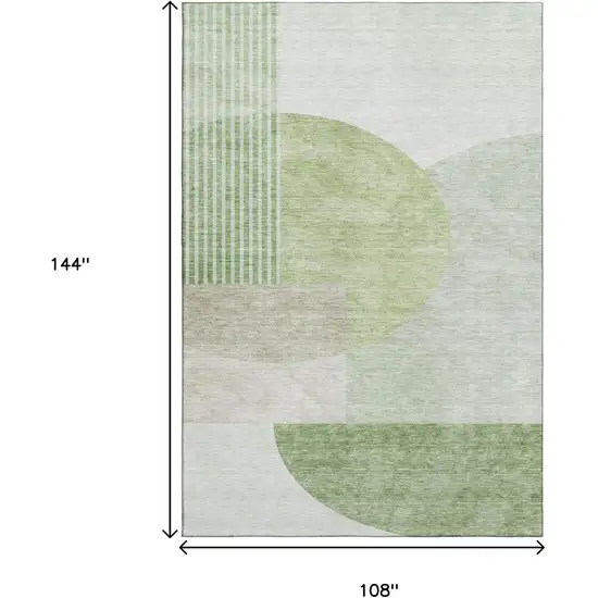 Olive Green And Beige Geometric Washable Area Rug With UV Protection Photo 3