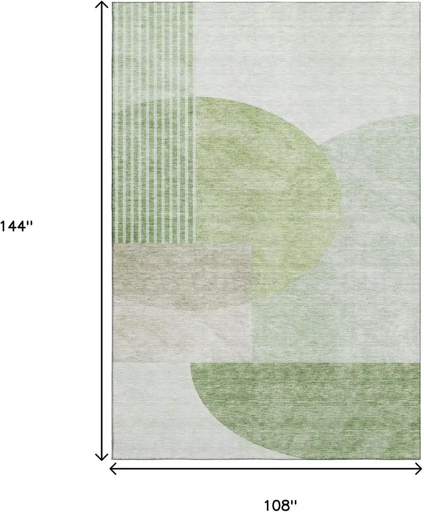 Olive Green And Beige Geometric Washable Area Rug With UV Protection Photo 3