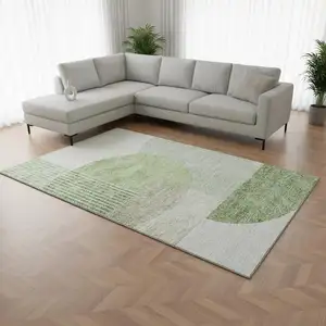 Photo of Olive Green And Beige Geometric Washable Area Rug With UV Protection