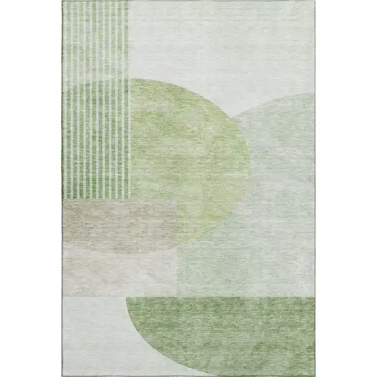 Olive Green And Beige Geometric Washable Area Rug With UV Protection Photo 2