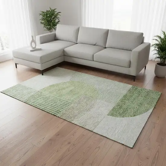 Olive Green And Beige Geometric Washable Area Rug With UV Protection Photo 1