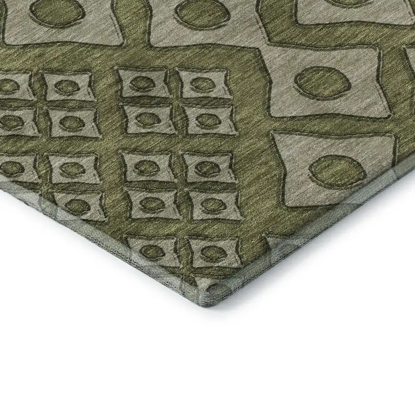 Olive Green And Beige Geometric Washable Area Rug With UV Protection Photo 8