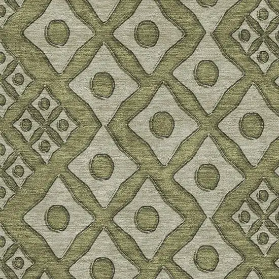Olive Green And Beige Geometric Washable Area Rug With UV Protection Photo 3