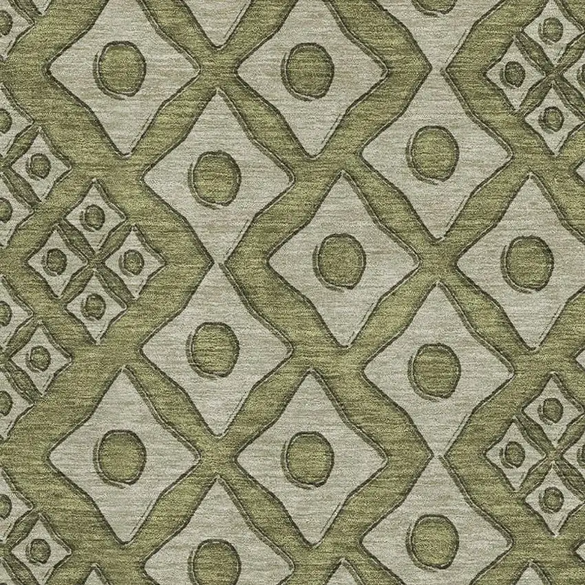 Olive Green And Beige Geometric Washable Area Rug With UV Protection Photo 3