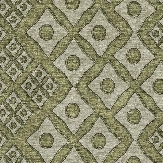 Olive Green And Beige Geometric Washable Area Rug With UV Protection Photo 4