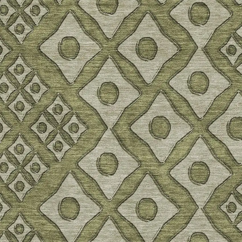 Olive Green And Beige Geometric Washable Area Rug With UV Protection Photo 4