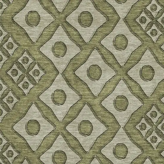 Olive Green And Beige Geometric Washable Area Rug With UV Protection Photo 4
