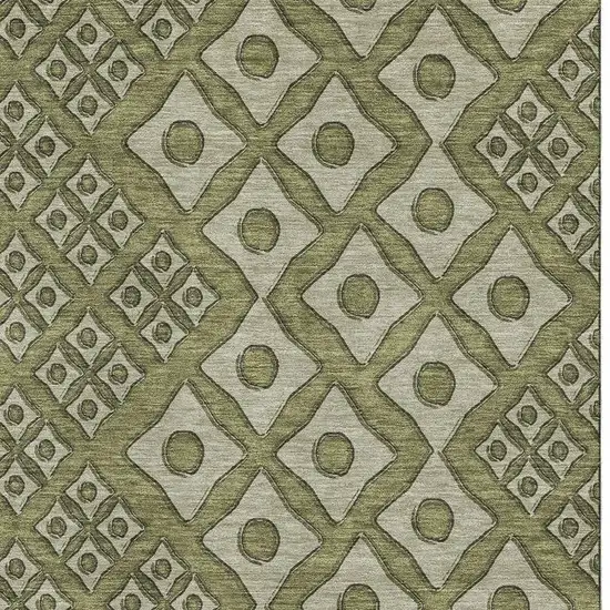 Olive Green And Beige Geometric Washable Area Rug With UV Protection Photo 5