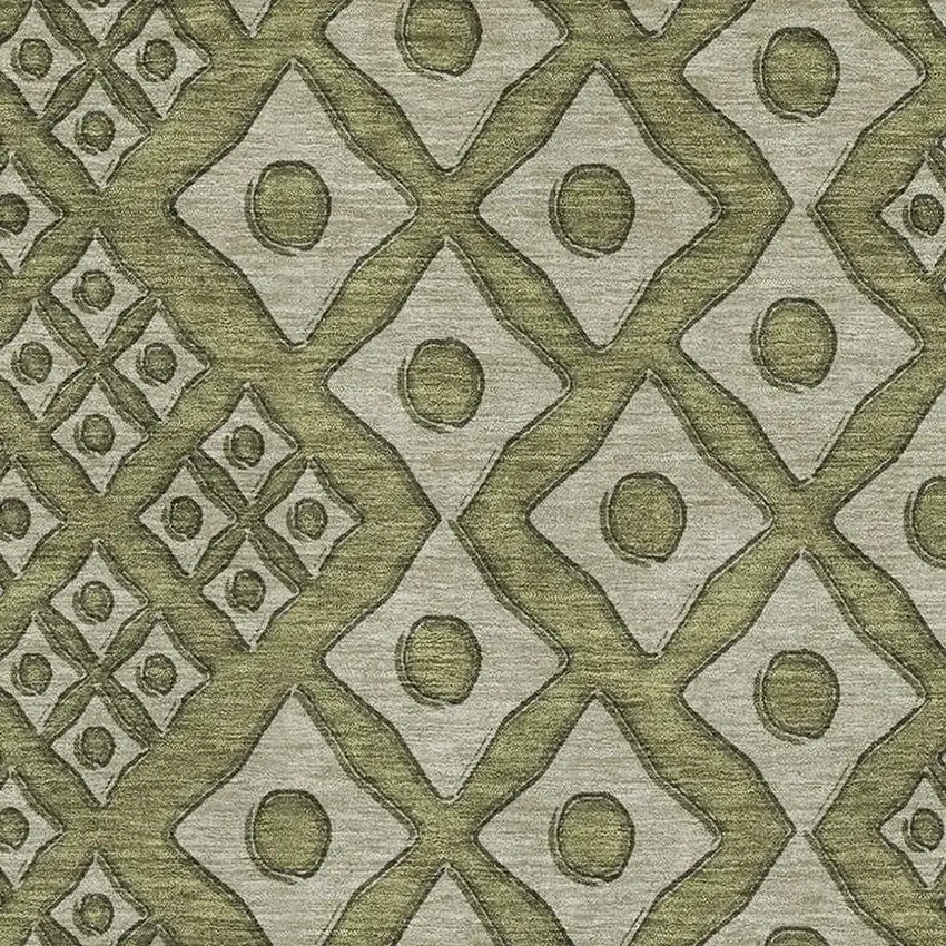 Olive Green And Beige Geometric Washable Area Rug With UV Protection Photo 4
