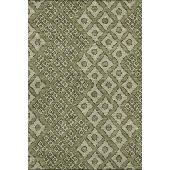 Olive Green And Beige Geometric Washable Area Rug With UV Protection Photo 2