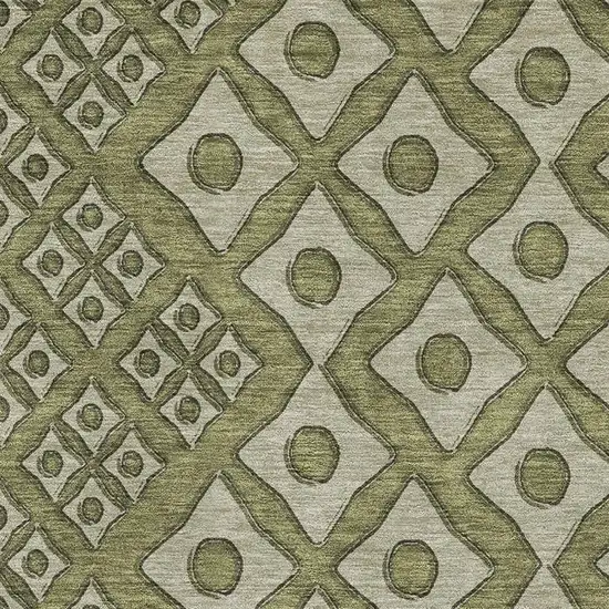Olive Green And Beige Geometric Washable Area Rug With UV Protection Photo 4