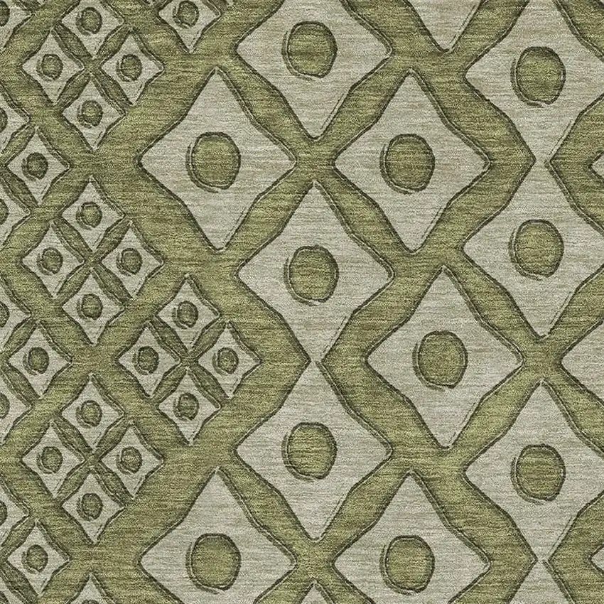 Olive Green And Beige Geometric Washable Area Rug With UV Protection Photo 4