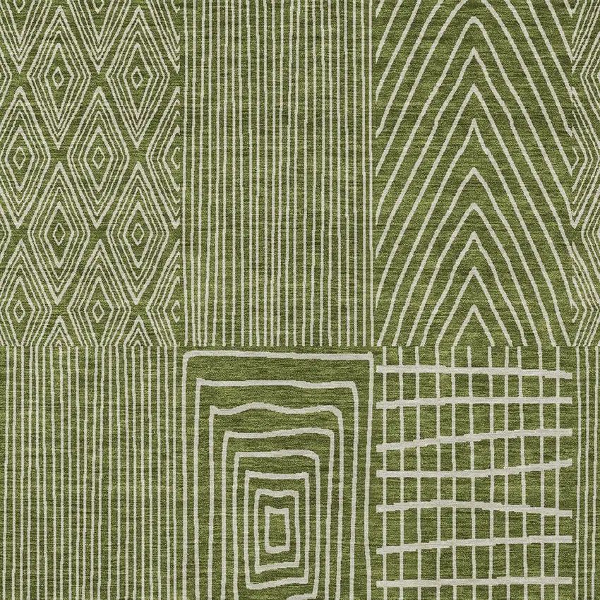 Olive Green And Beige Geometric Washable Indoor Outdoor Area Rug Photo 6