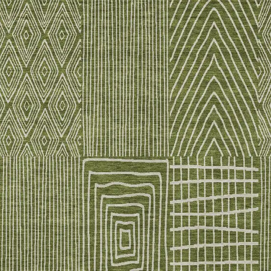Olive Green And Beige Geometric Washable Indoor Outdoor Area Rug Photo 6