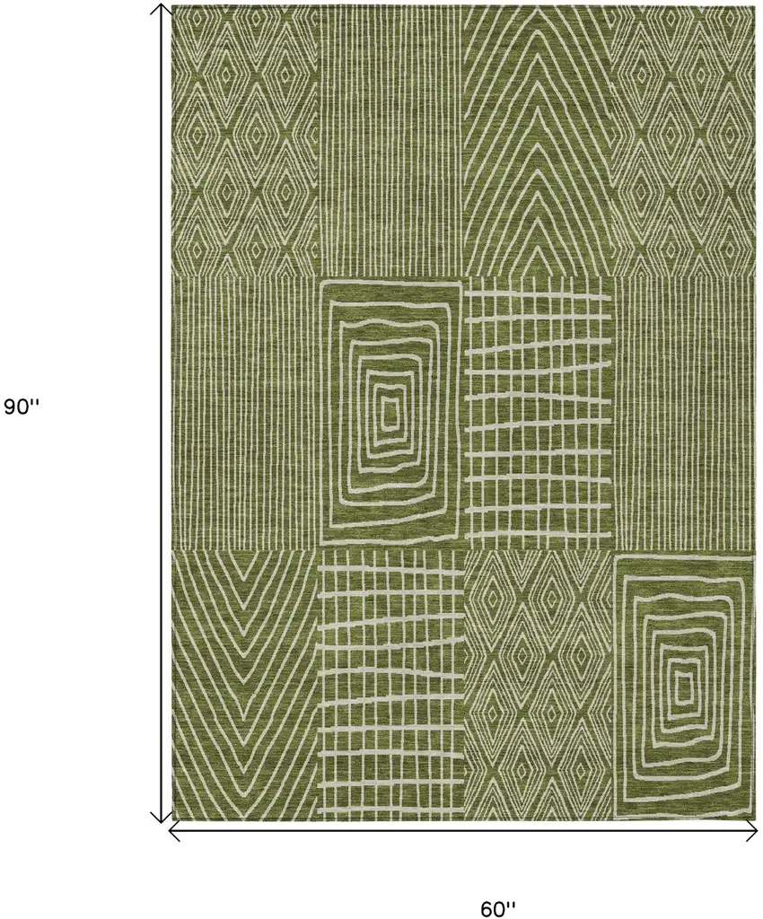 Olive Green And Beige Geometric Washable Indoor Outdoor Area Rug Photo 3
