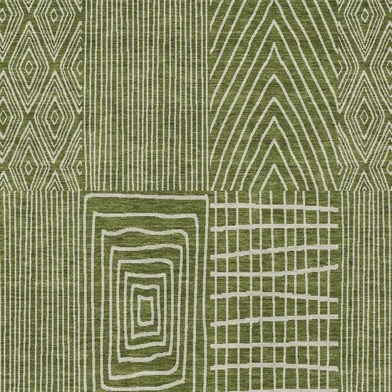 Olive Green And Beige Geometric Washable Indoor Outdoor Area Rug Photo 6