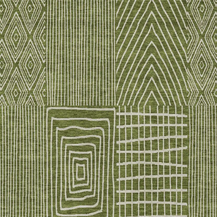 Olive Green And Beige Geometric Washable Indoor Outdoor Area Rug Photo 6