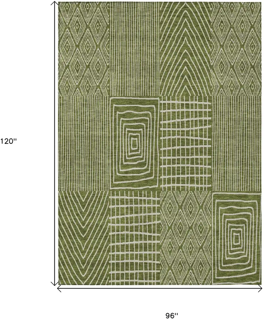 Olive Green And Beige Geometric Washable Indoor Outdoor Area Rug Photo 3