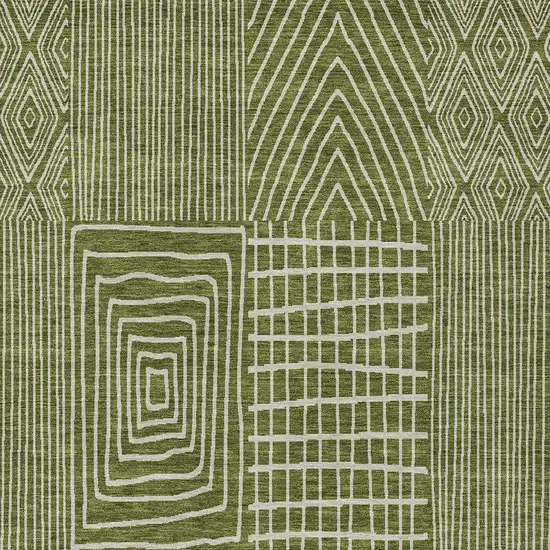 Olive Green And Beige Geometric Washable Indoor Outdoor Area Rug Photo 6