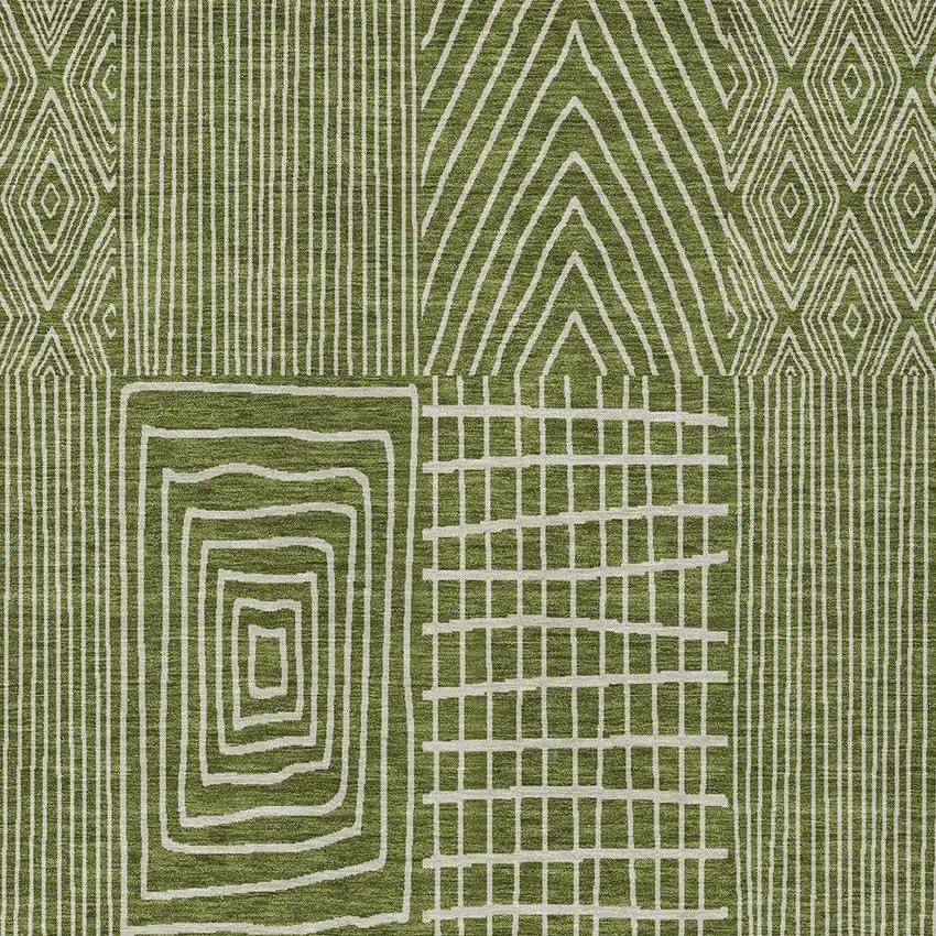 Olive Green And Beige Geometric Washable Indoor Outdoor Area Rug Photo 6