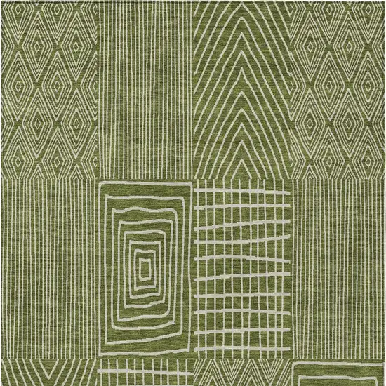 Olive Green And Beige Geometric Washable Indoor Outdoor Area Rug Photo 7