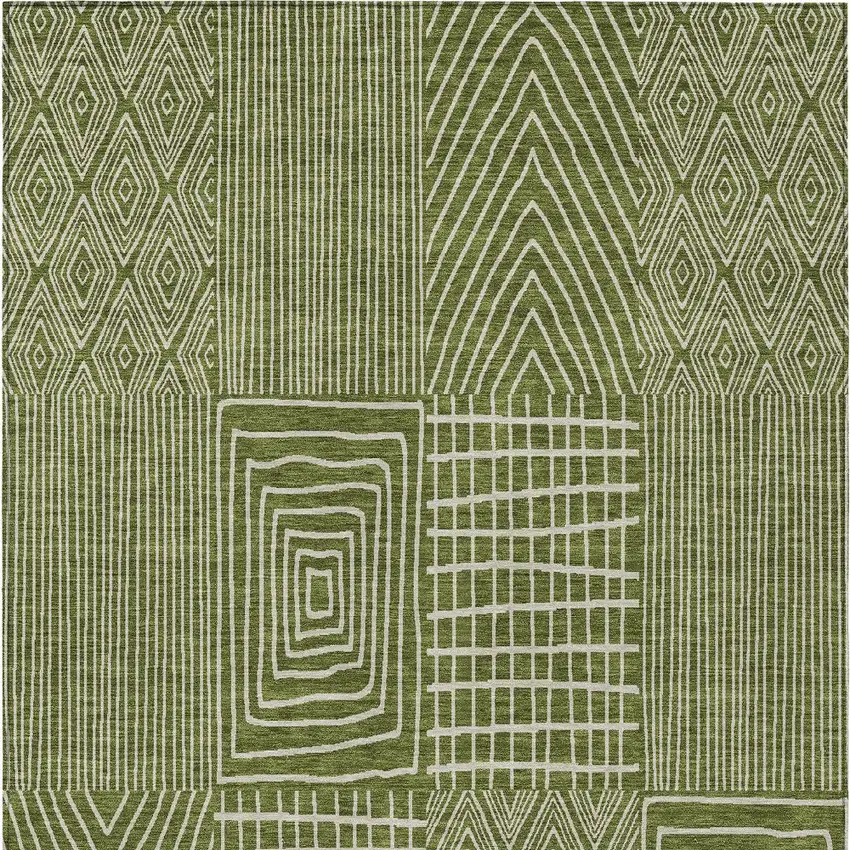 Olive Green And Beige Geometric Washable Indoor Outdoor Area Rug Photo 7