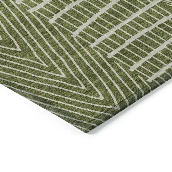 Olive Green And Beige Geometric Washable Indoor Outdoor Area Rug Photo 4