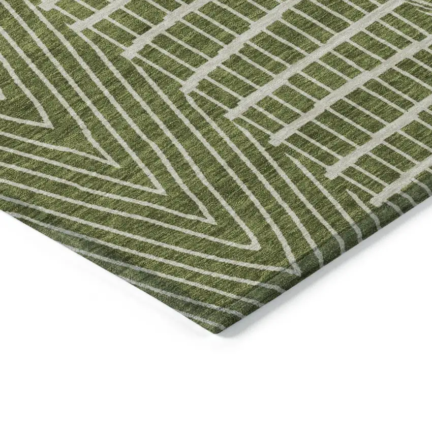 Olive Green And Beige Geometric Washable Indoor Outdoor Area Rug Photo 4