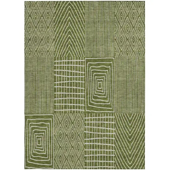 Olive Green And Beige Geometric Washable Indoor Outdoor Area Rug Photo 6