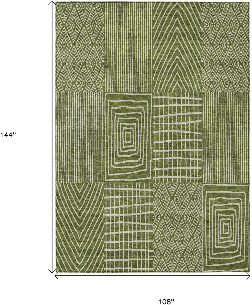 Olive Green And Beige Geometric Washable Indoor Outdoor Area Rug Photo 3