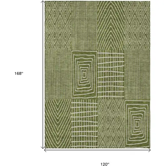 Olive Green And Beige Geometric Washable Indoor Outdoor Area Rug Photo 2