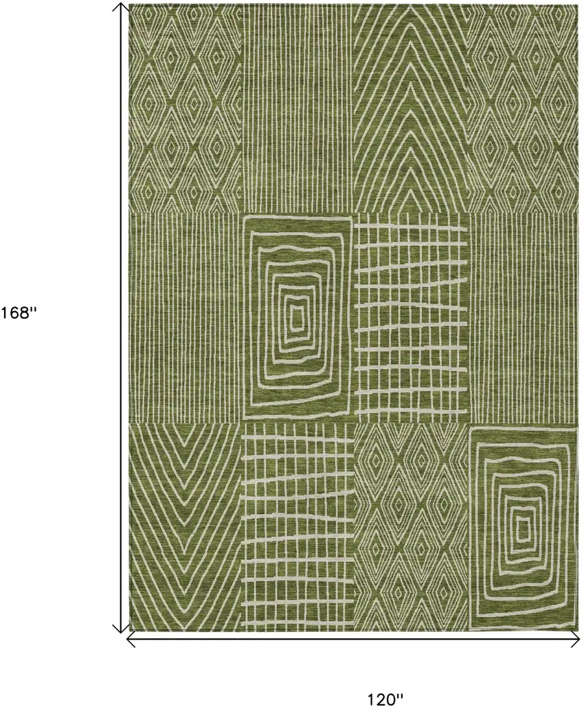 Olive Green And Beige Geometric Washable Indoor Outdoor Area Rug Photo 2