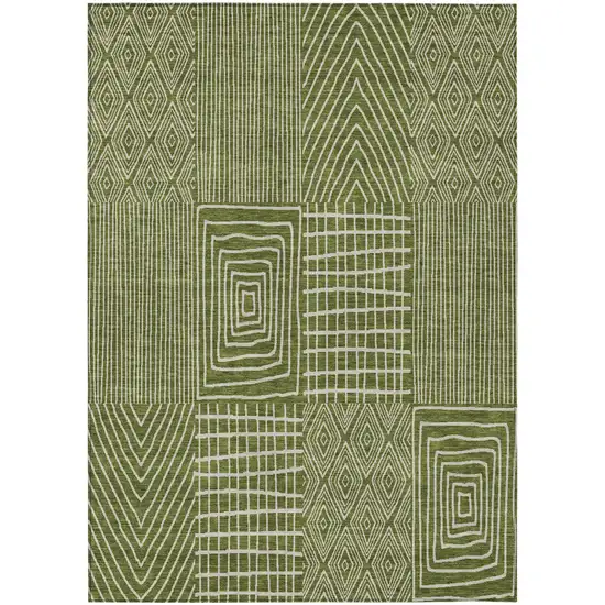 Olive Green And Beige Geometric Washable Indoor Outdoor Area Rug Photo 3