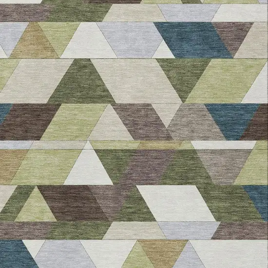 Olive Green And Beige Geometric Washable Indoor Outdoor Area Rug Photo 3