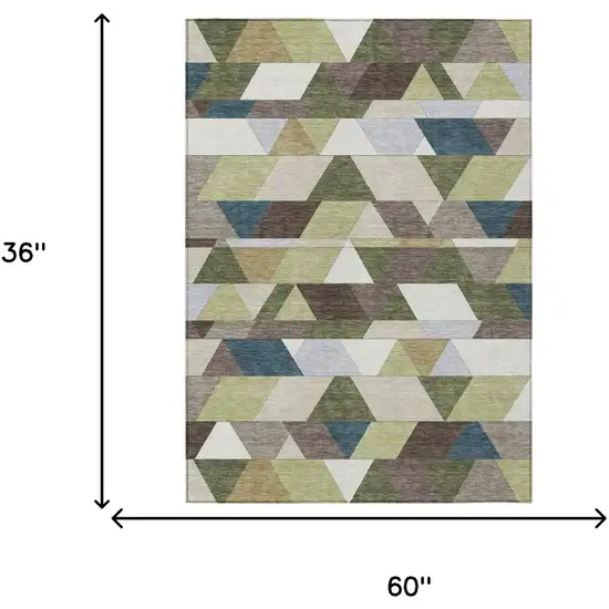 Olive Green And Beige Geometric Washable Indoor Outdoor Area Rug Photo 7