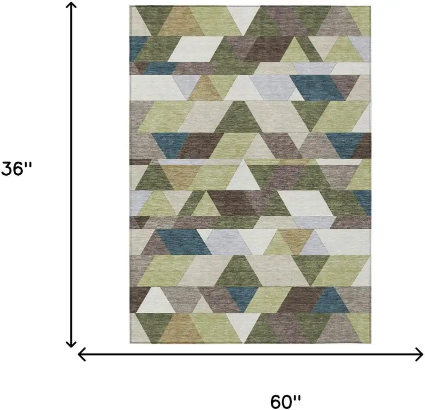 Olive Green And Beige Geometric Washable Indoor Outdoor Area Rug Photo 7