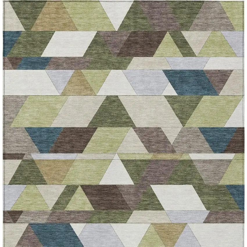 Olive Green And Beige Geometric Washable Indoor Outdoor Area Rug Photo 4