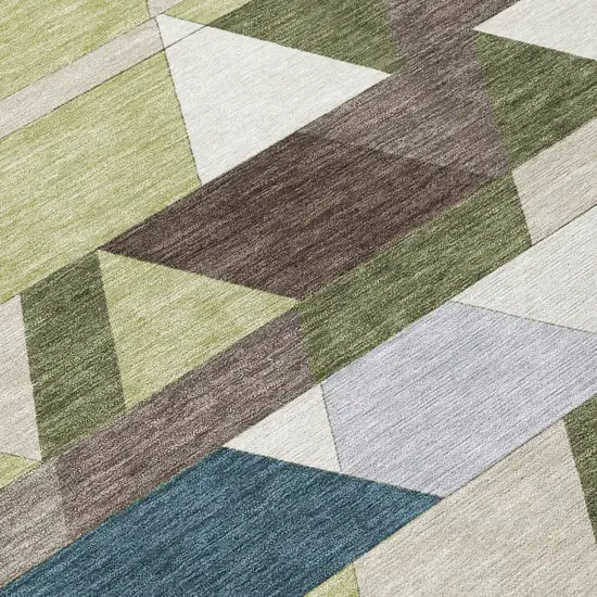 Olive Green And Beige Geometric Washable Indoor Outdoor Area Rug Photo 6