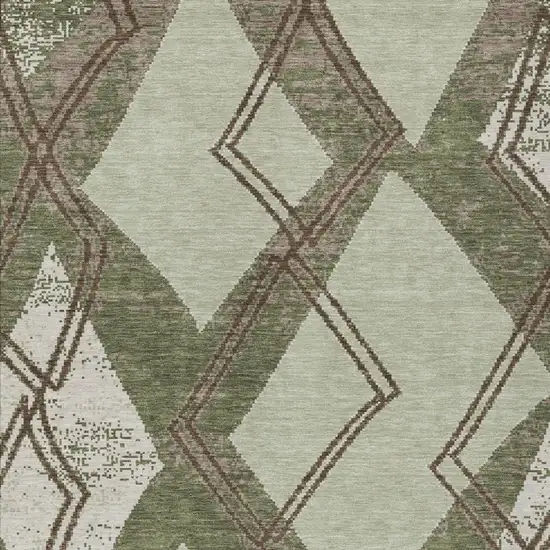 Olive Green And Beige Geometric Washable Indoor Outdoor Area Rug Photo 2