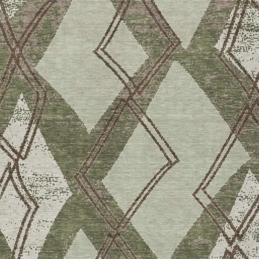 Olive Green And Beige Geometric Washable Indoor Outdoor Area Rug Photo 3