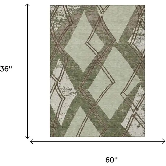 Olive Green And Beige Geometric Washable Indoor Outdoor Area Rug Photo 6