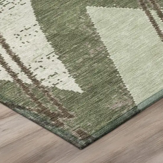 Olive Green And Beige Geometric Washable Indoor Outdoor Area Rug Photo 4