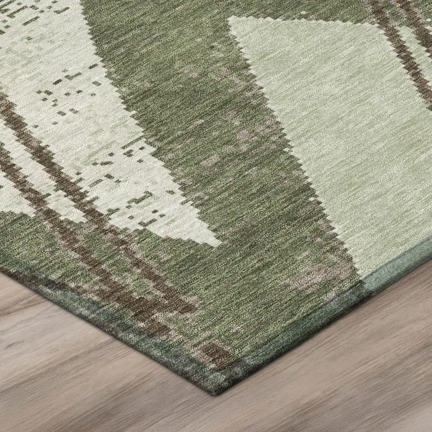 Olive Green And Beige Geometric Washable Indoor Outdoor Area Rug Photo 4