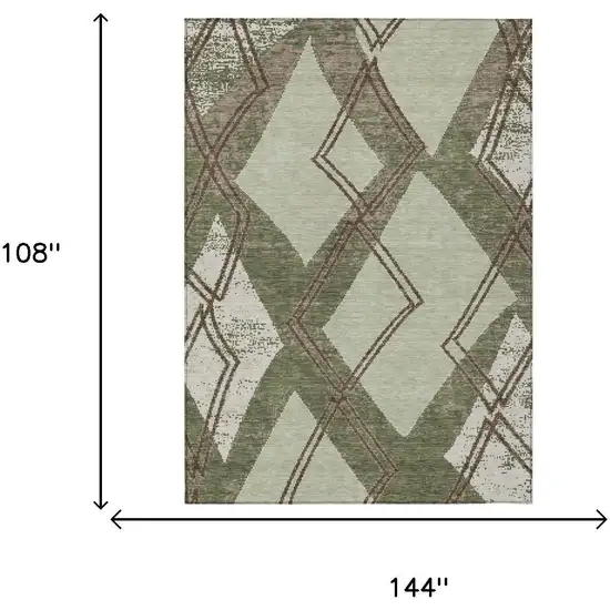Olive Green And Beige Geometric Washable Indoor Outdoor Area Rug Photo 6