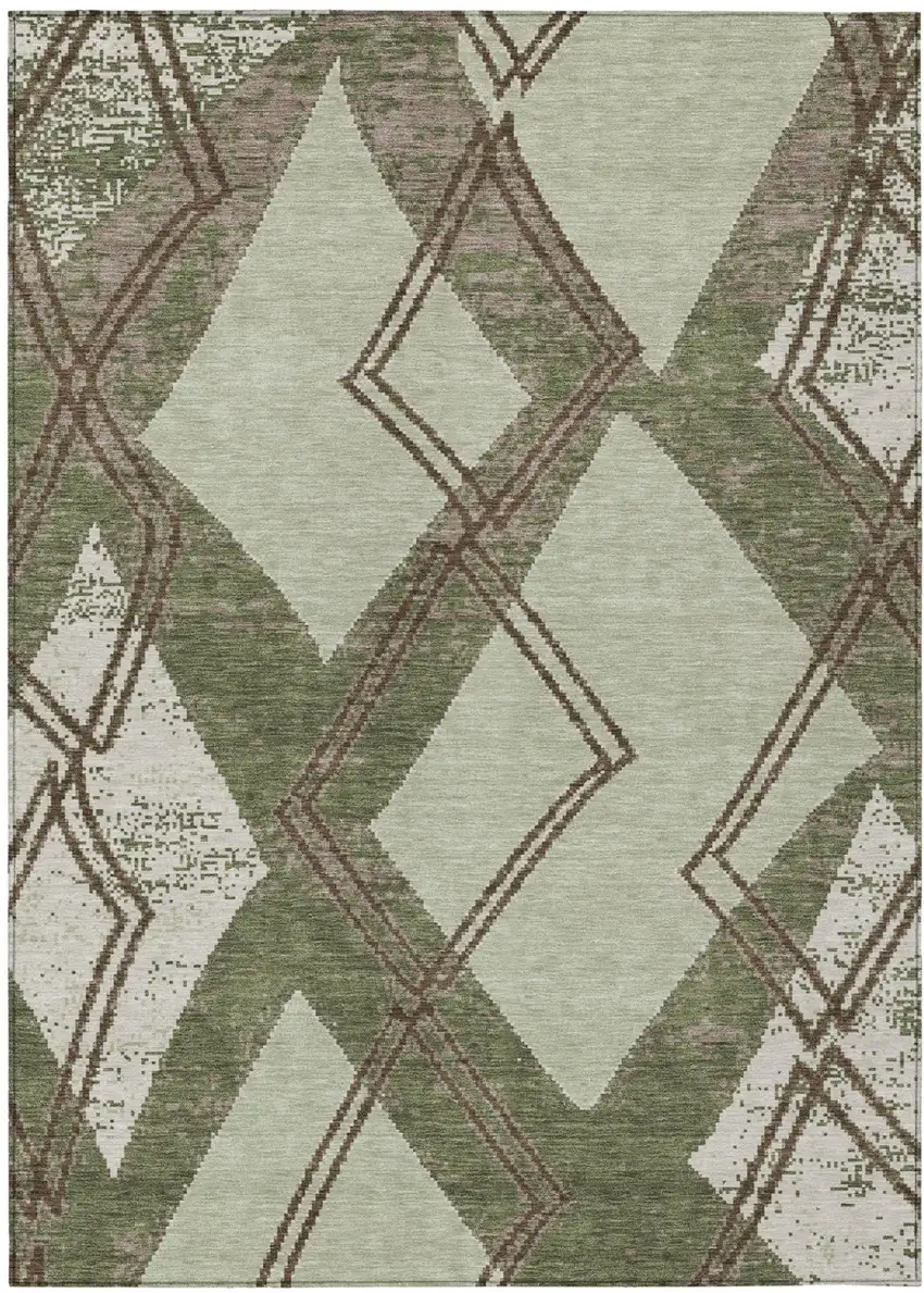 Olive Green And Beige Geometric Washable Indoor Outdoor Area Rug Photo 2