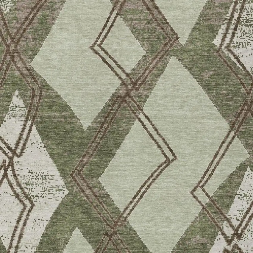 Olive Green And Beige Geometric Washable Indoor Outdoor Area Rug Photo 1