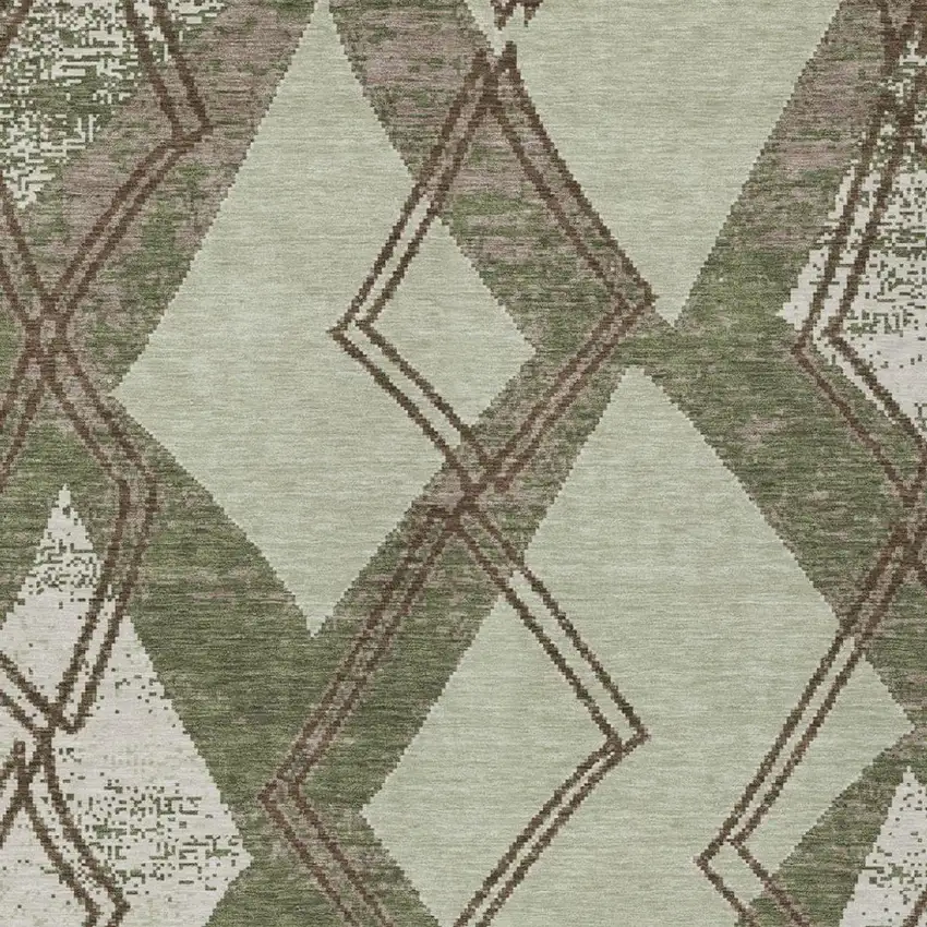 Olive Green And Beige Geometric Washable Indoor Outdoor Area Rug Photo 2