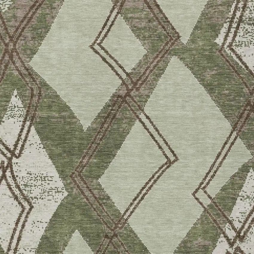 Olive Green And Beige Geometric Washable Indoor Outdoor Area Rug Photo 3
